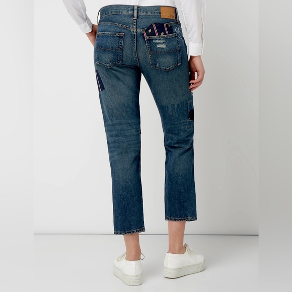 Polo Ralph Lauren Avery Patchwork Boyfriend Jeans, Blue Denim Lion Crest Size 25 - Picture 5 of 6